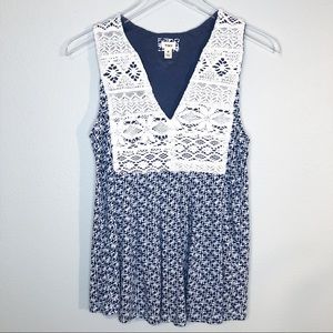 TINY by Anthropologie Crocheted Split Neck Sleeveless Top